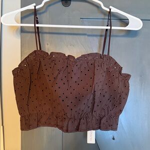Women’s Chocolate Brown Eyelet Cropped Cami Top